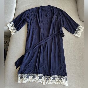 Navy K Robe with Lace Detailing